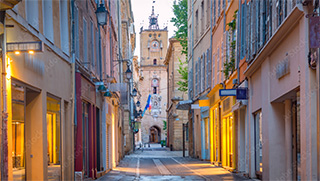 Aix en Provence town hall clock alley view